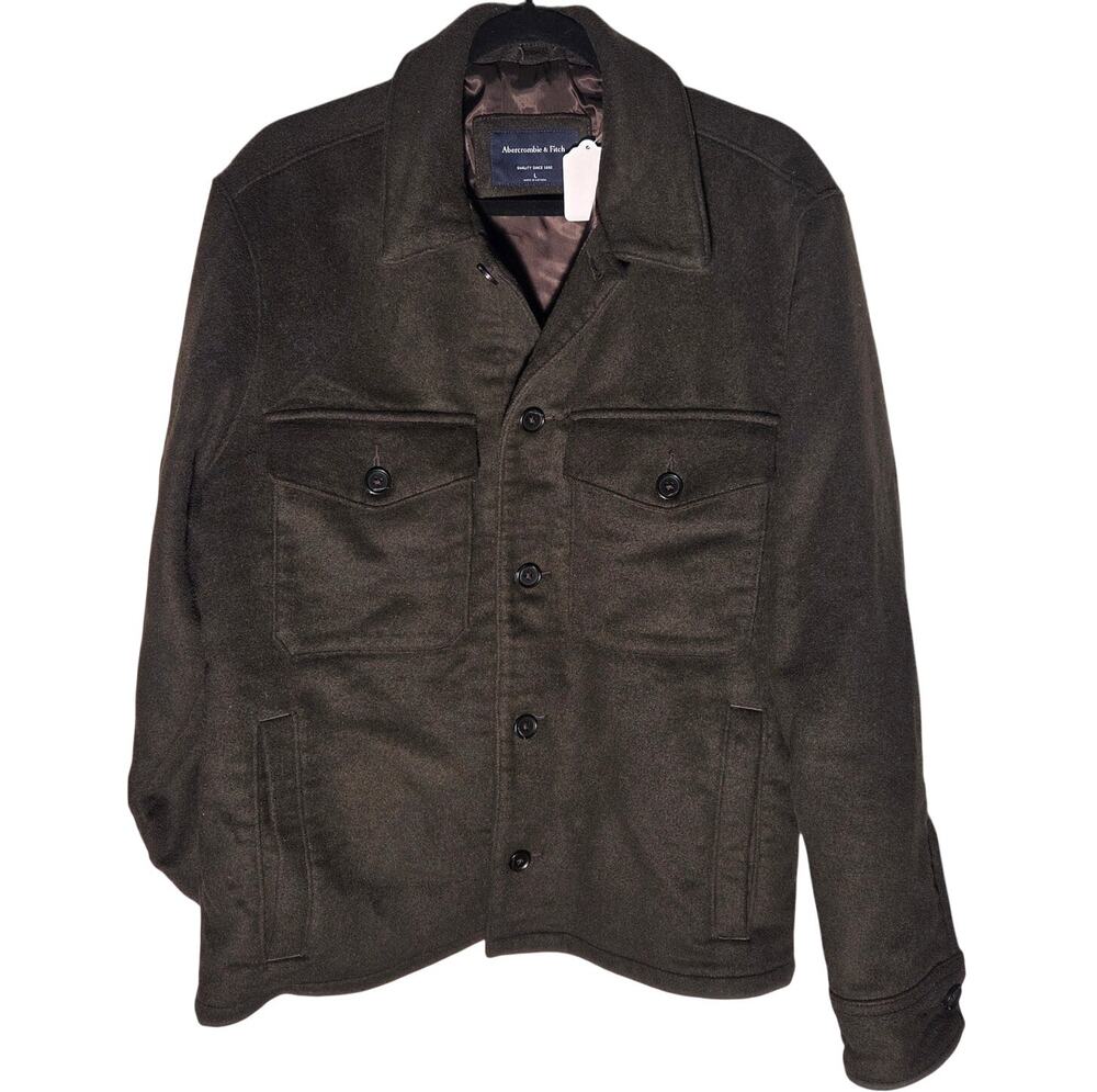 Abercrombie & Fitch Men's Wool-Blend Button-Up Shirt Jacket